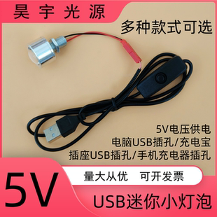 5VLED小灯泡USB接口灯充电宝供电手工台灯创意带开关迷你3W小夜灯