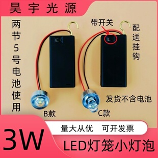 3VLED电池灯笼灯泡 3W灯珠手工创意模型实验节日游神板龙小夜灯泡