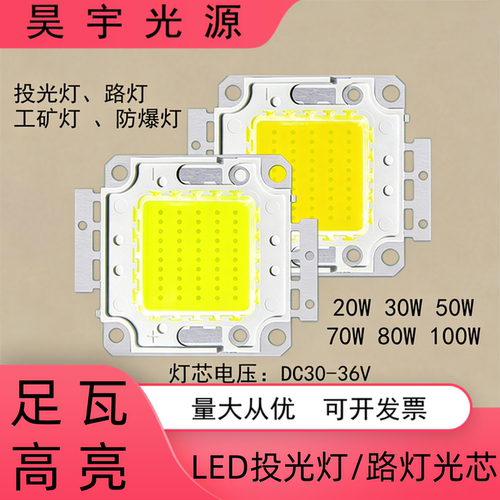 高亮led投光灯灯芯20W30W50W集成灯珠光源100W工矿防爆路灯芯片板