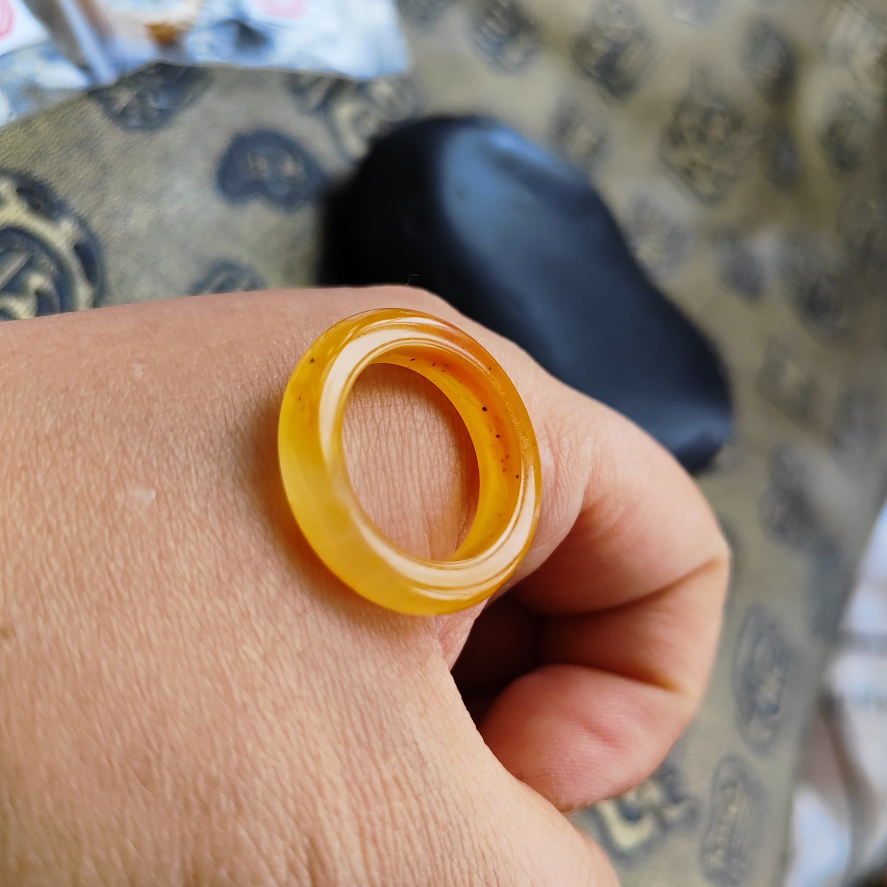 卡17.7戒圈冰红玉戒龙陵料纯天然玉石官方正品黄龙玉戒指40号5*4