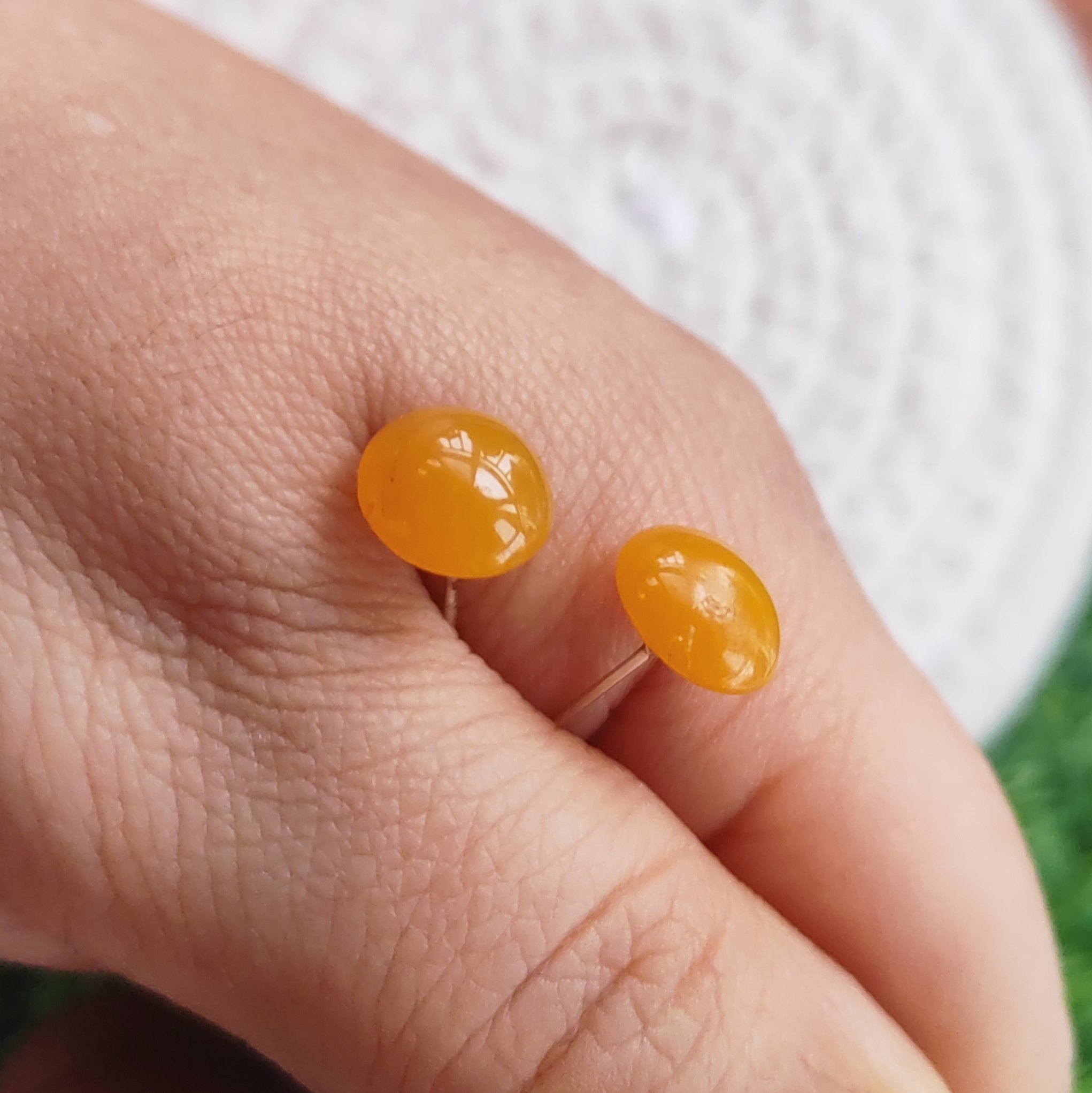 卡10送女友金黄玉石耳钉银针纯天然玉石官方正品黄龙玉配精美礼盒