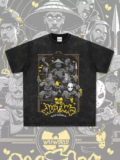 Cross-Border American-Style Wu-Tang Clan Print Short-Sleeve T-Shirt, Loose Heavyweight Long-Sleeve Crew Neck Hoodie