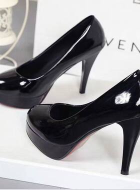 蜘蛛王高跟鞋女粗跟细跟防水台圆头工作百搭10cm单鞋大码万用COS