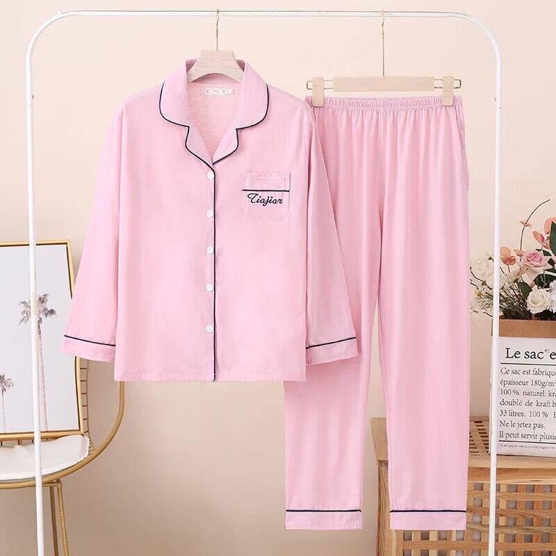 罗丽丝100%纯棉女士睡衣斤春秋季薄款月子服宽松长袖家居服秋天套