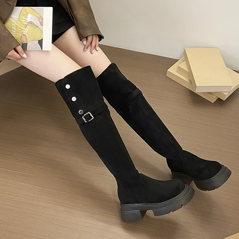 厚底长筒靴子女2025秋冬新款两穿翻折过膝长靴复古显瘦高筒骑士靴