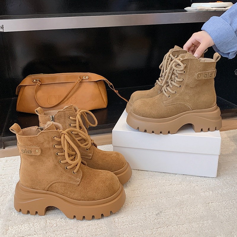 复古防滑厚底女靴2025年秋季新款时尚百搭气质增高英伦风马丁靴