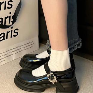 玛丽珍鞋 法式 蝴蝶一字扣带韩版 高跟复古小皮鞋 ins 女春夏2023新款