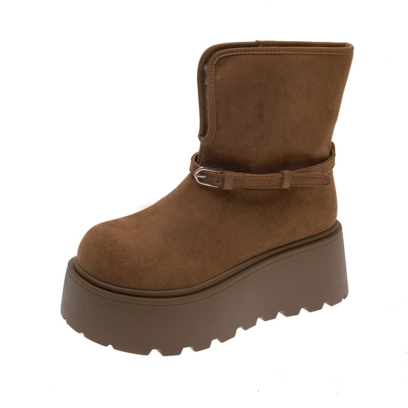 勃肯鞋女2025冬季新款棉鞋厚底增高丑萌面包鞋加绒保暖短靴雪地靴