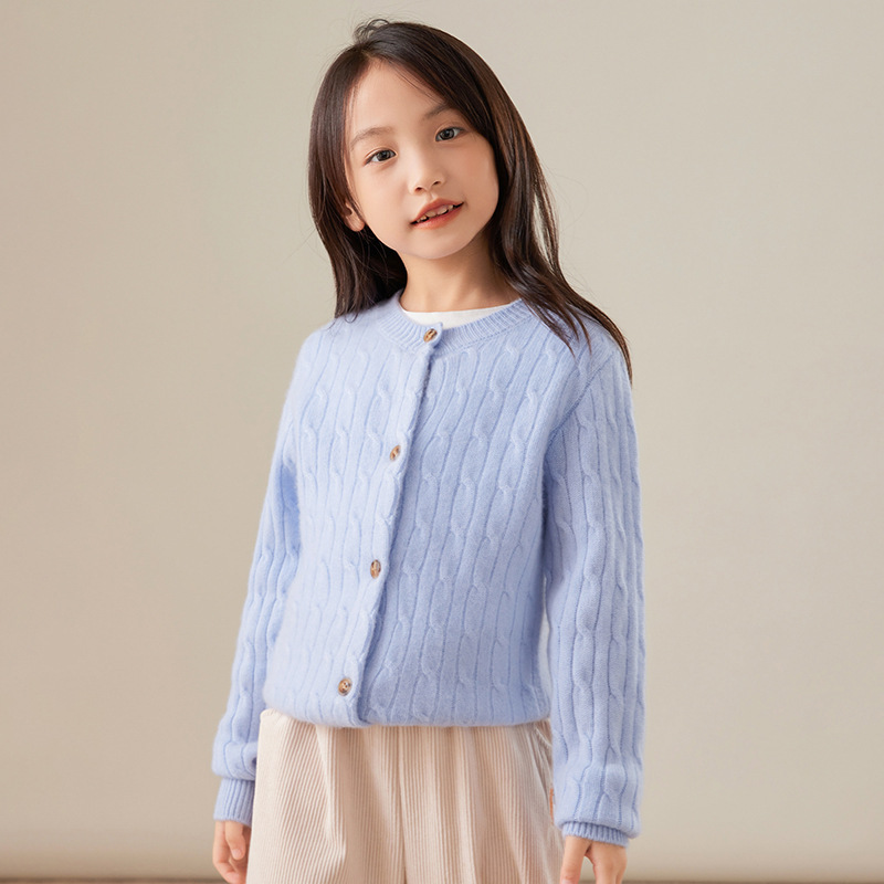 纯羊毛针织开衫男女童加厚新款2024中大童加厚外套上衣韩版羊绒衫