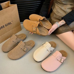 女2024春季 外穿厚底爆款 勃肯鞋 新款 博肯包头半拖鞋 一脚蹬懒人单鞋