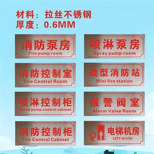 消防水泵房消防控制室标识牌警示牌不锈钢标牌地下消火栓喷淋水泵