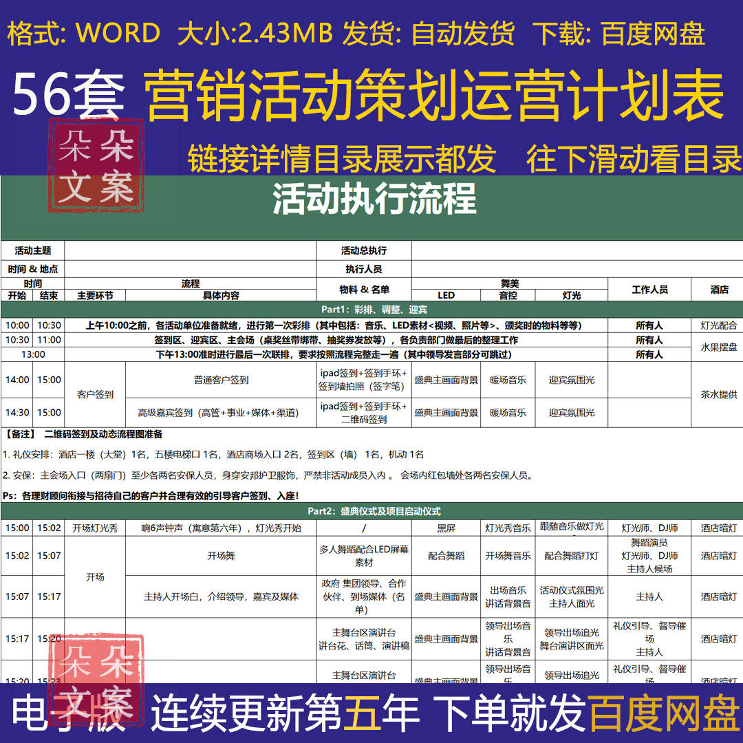 营销活动策划运营计划表流程物料清单报价费用预算excel表格模板