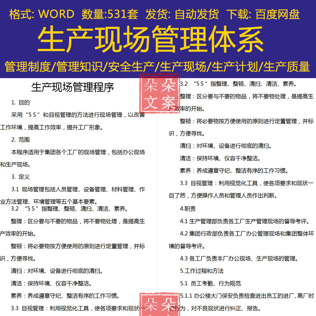 生产现场管理体系管理程序及施工现场安全检查表现场管理资料