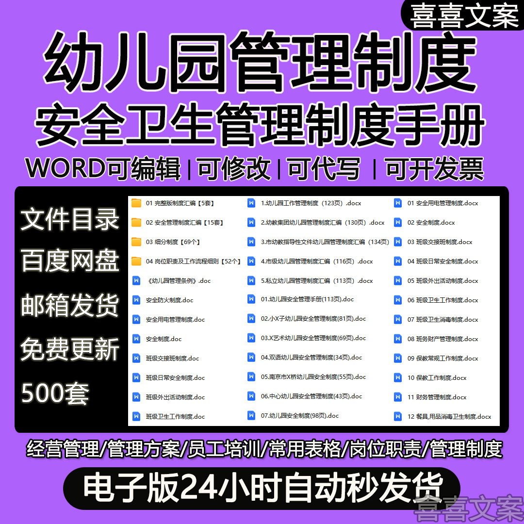 幼儿园食品安全卫生班级卫生消毒保教财务传染病预防奖惩管理制度