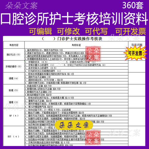 口腔诊所护士培训考核消毒技术操作规范及全科治疗实践操作考核表