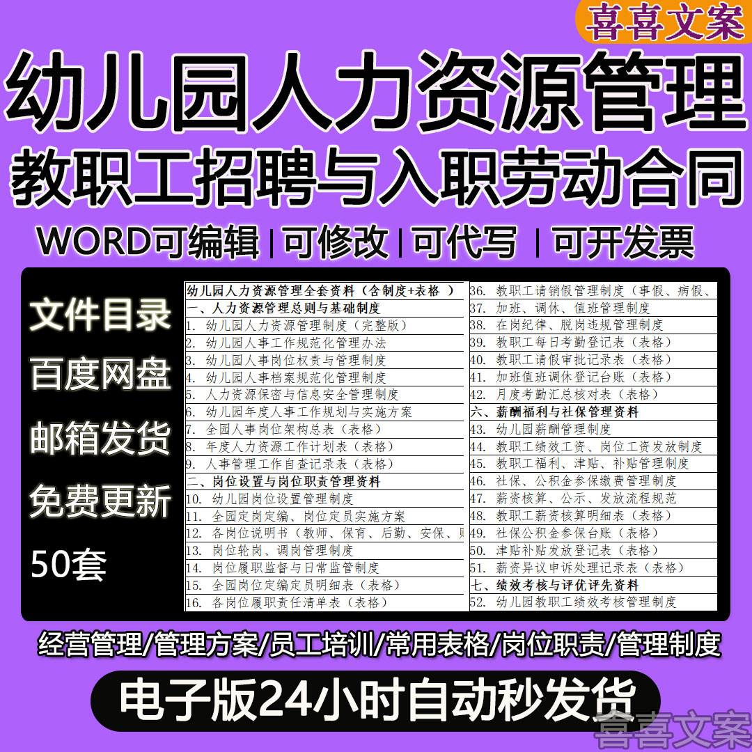 幼儿园人力资源人事档案规范化管理制度薪酬福利岗位履职责任清单