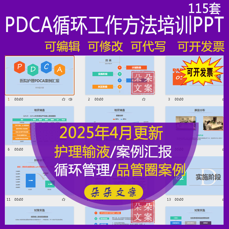 PDCA循环工作方法培训PPT成品课件护理PDCA品管圈案例汇报PPT模板
