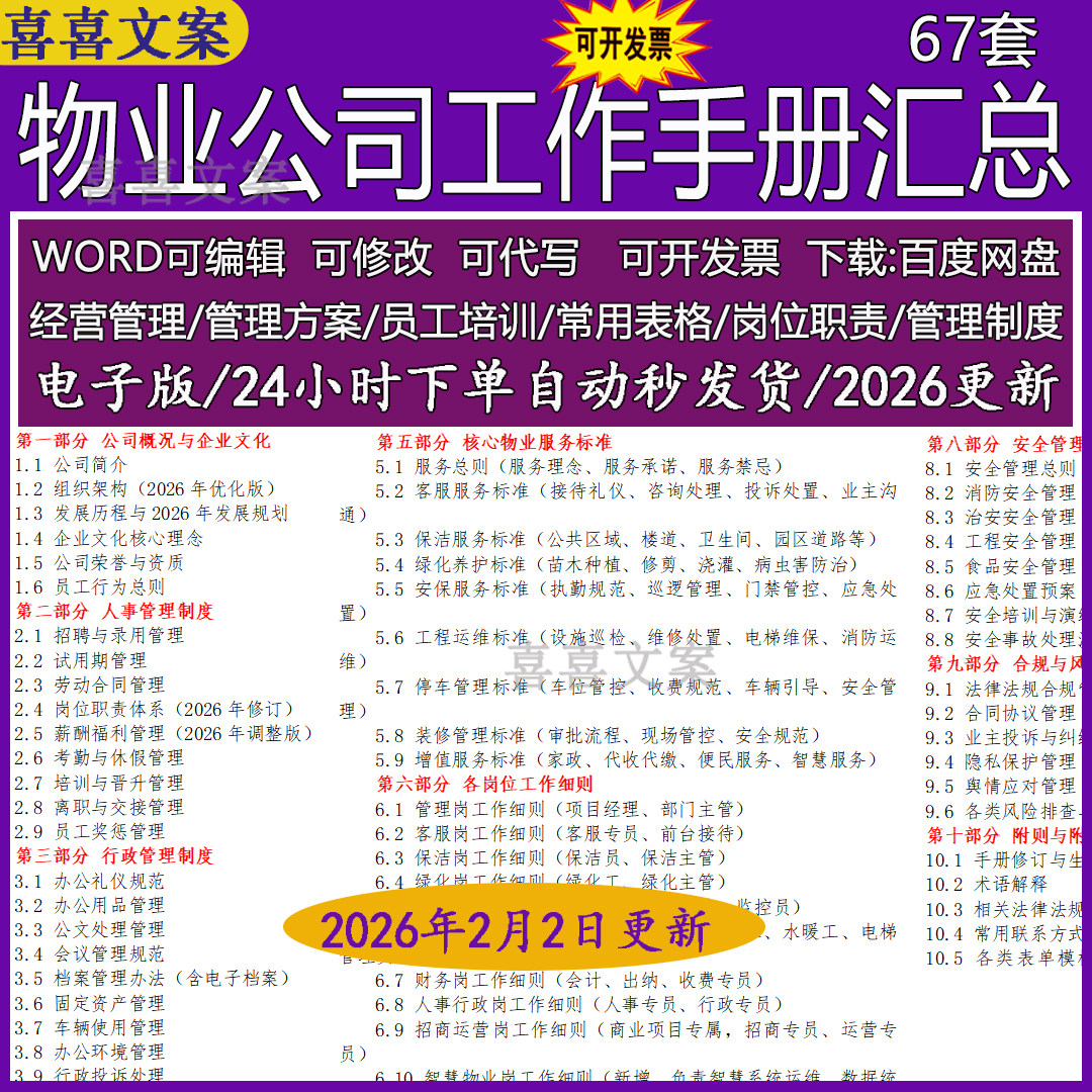 物业公司工作手册人事行政财务管理制度保洁保安绿化岗位工作细则
