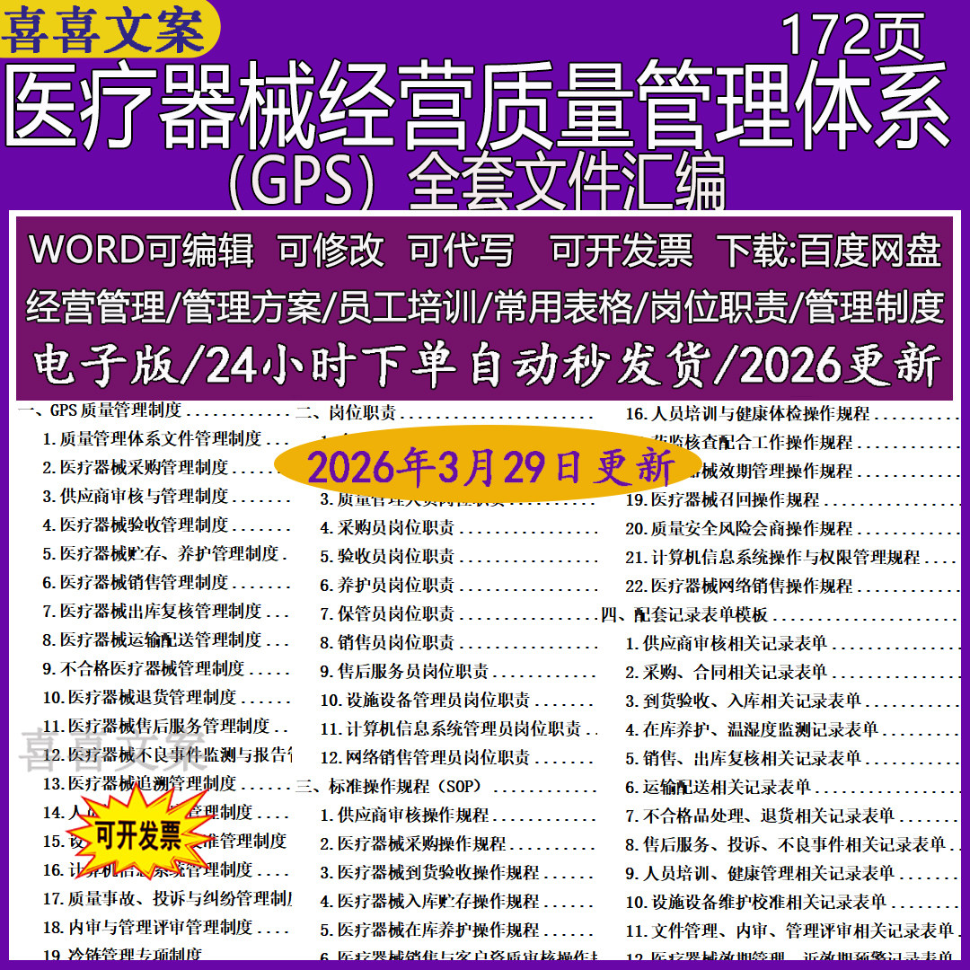 2026医疗器械经营质量管理制度体系岗位职责操作规程GPS文件汇编