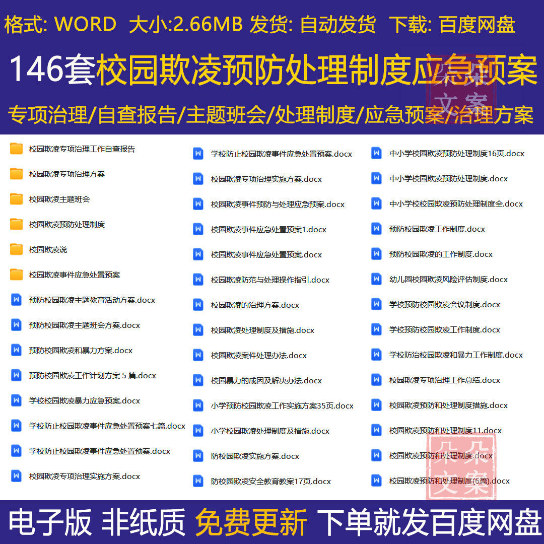 中小学校园欺凌事件应急处置预案专项治理方案自查报告及预防制度