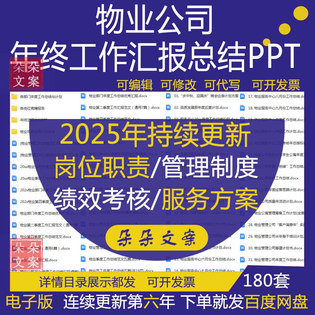 物业各部门年度工作总结与计划各岗位竞聘报告及年终汇报总结PPT