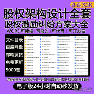 合伙股权架构设计激励员工入职协议制度分配劳动合同商业模式方案