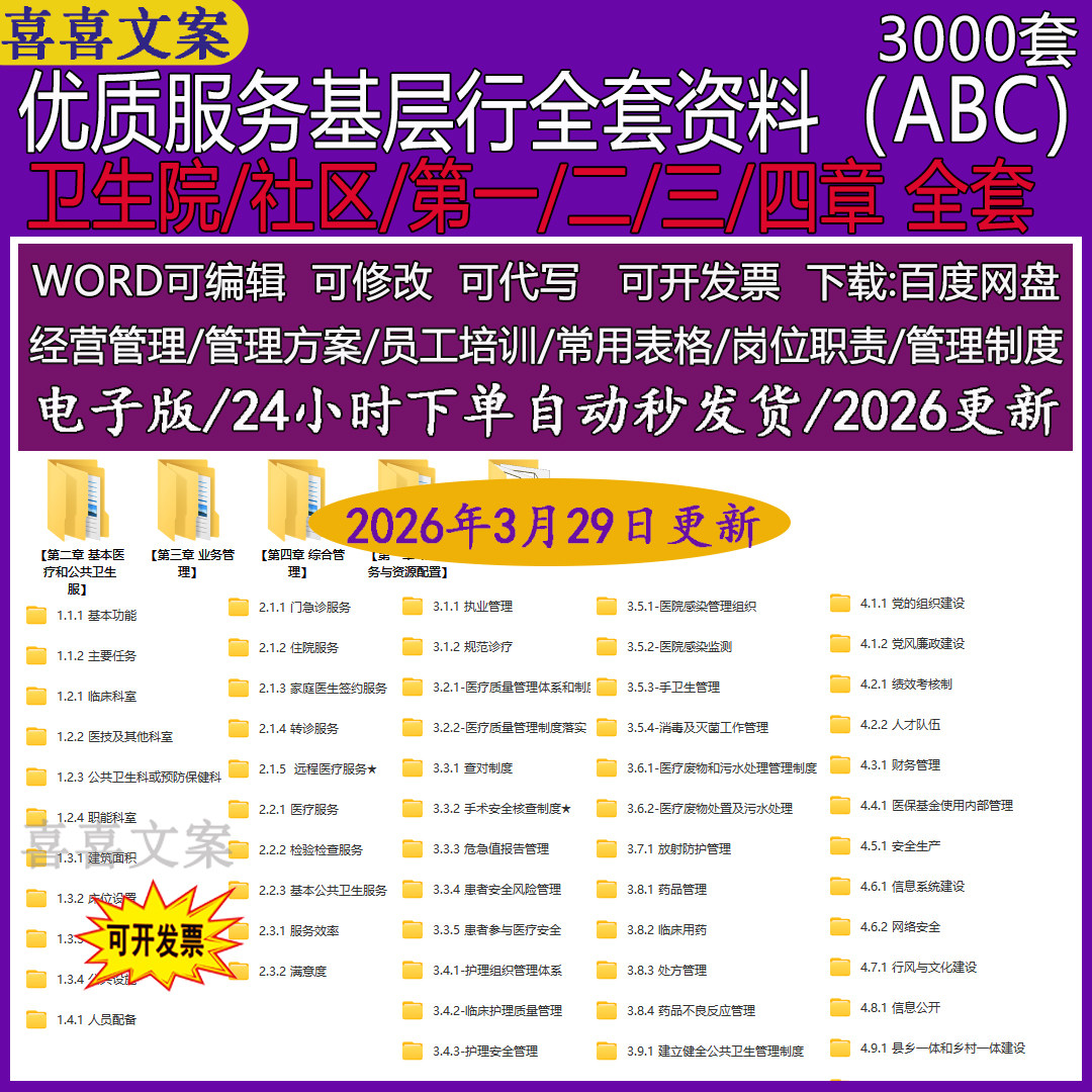 优质服务基层行乡镇卫生院服务能力建设全套资料2026新版ABC条款