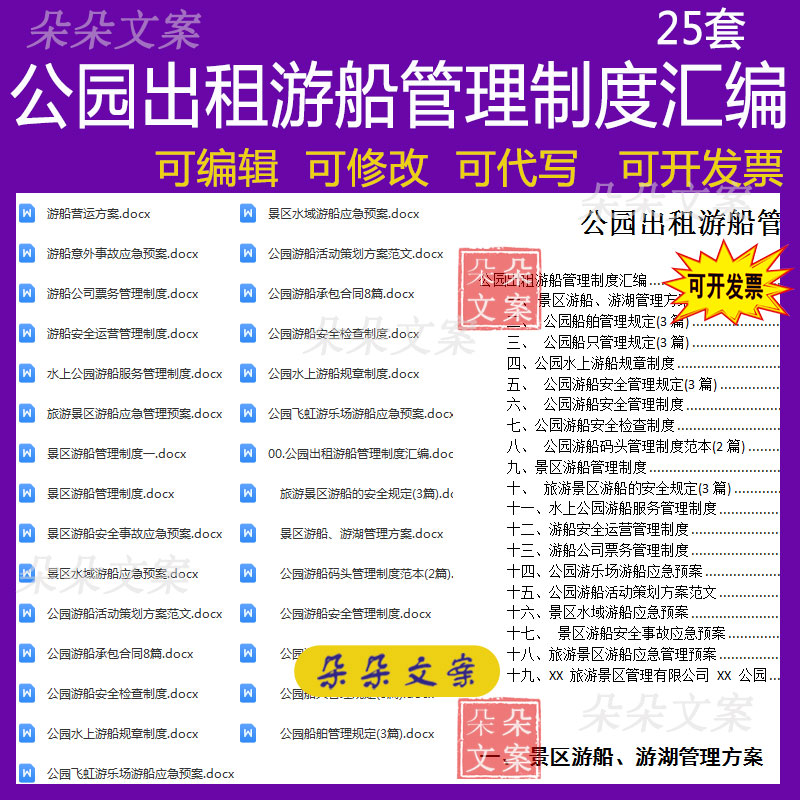 公园出租游船管理制度汇编景区游船管理方案游船意外事故应急预案