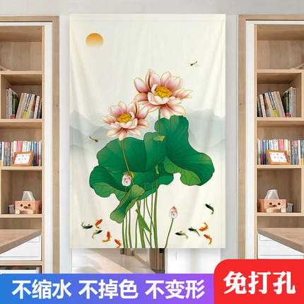 四季门帘隔断帘家用卧室挂帘免打孔莲花葫芦装饰半帘卫生间遮挡帘