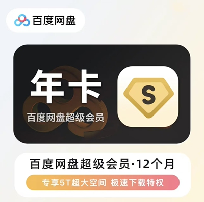 百度网盘超级会员SVIP年卡12个月云盘自动充值极速下载音视频倍速