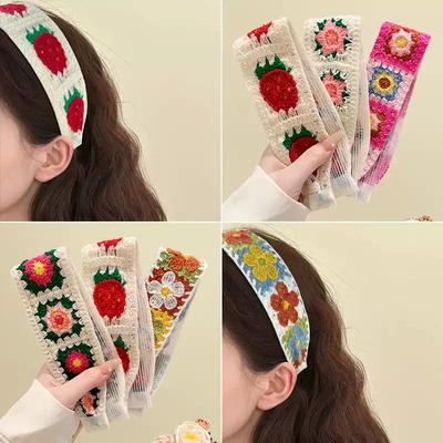 碎发发箍新针织刺绣魔术贴发带