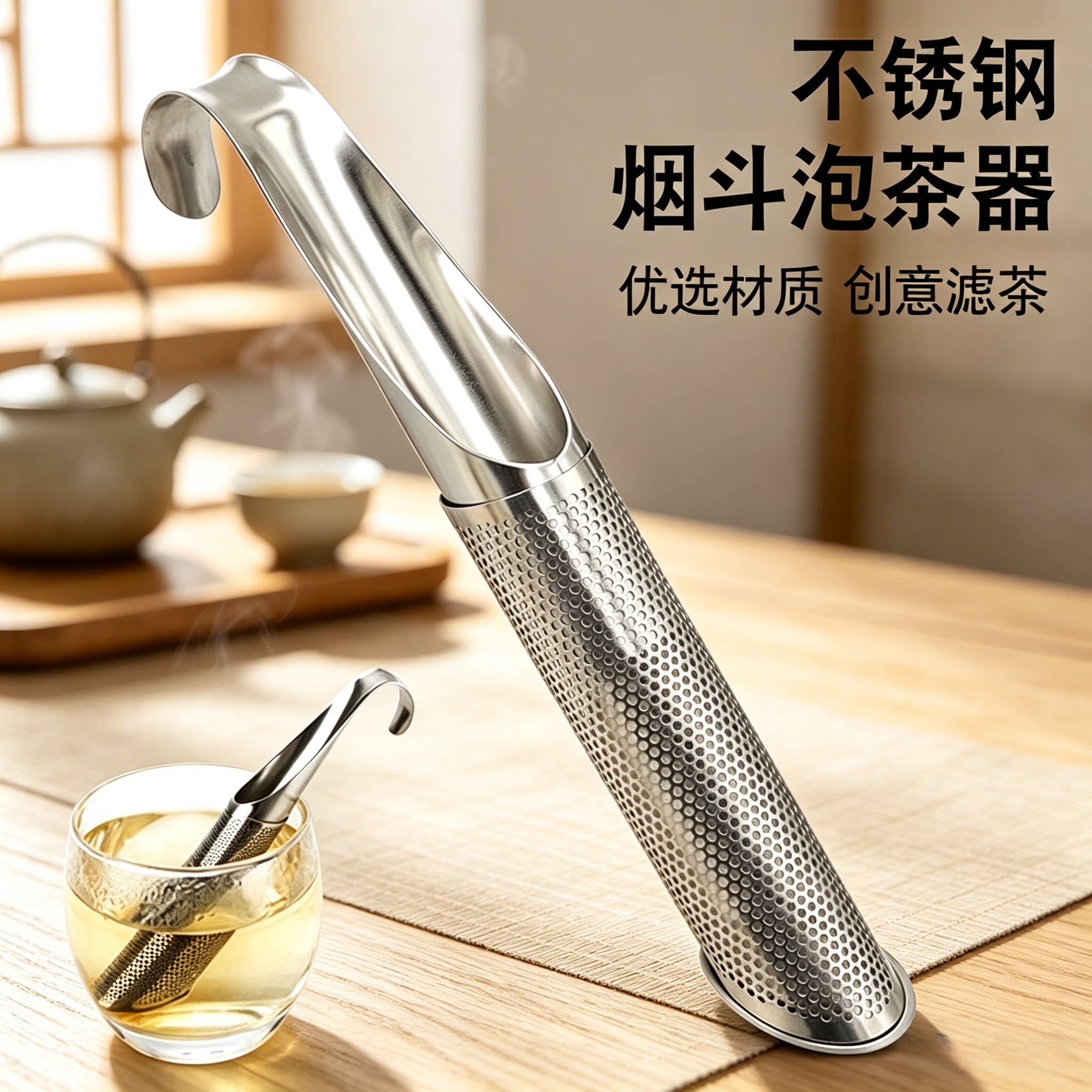 不锈钢烟斗型过滤茶漏居家办公室冲茶神器过滤器分离茶渣可挂式