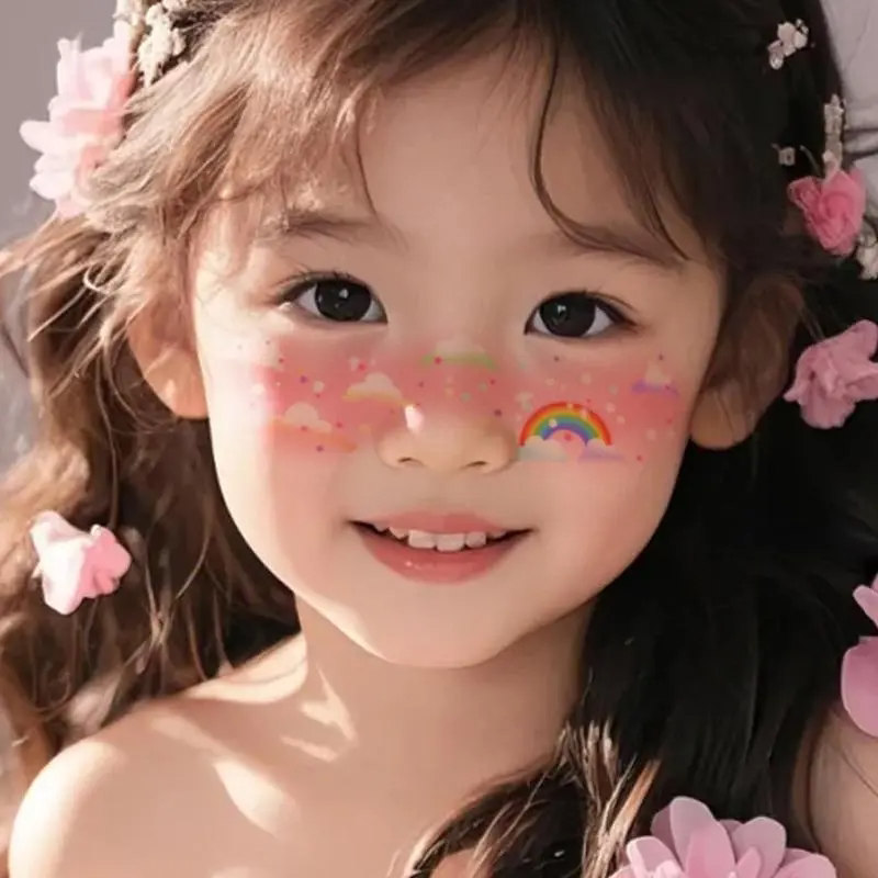 云朵彩虹太阳彩绘脸贴纹身贴防水儿童防水ins纹身贴少女妆容