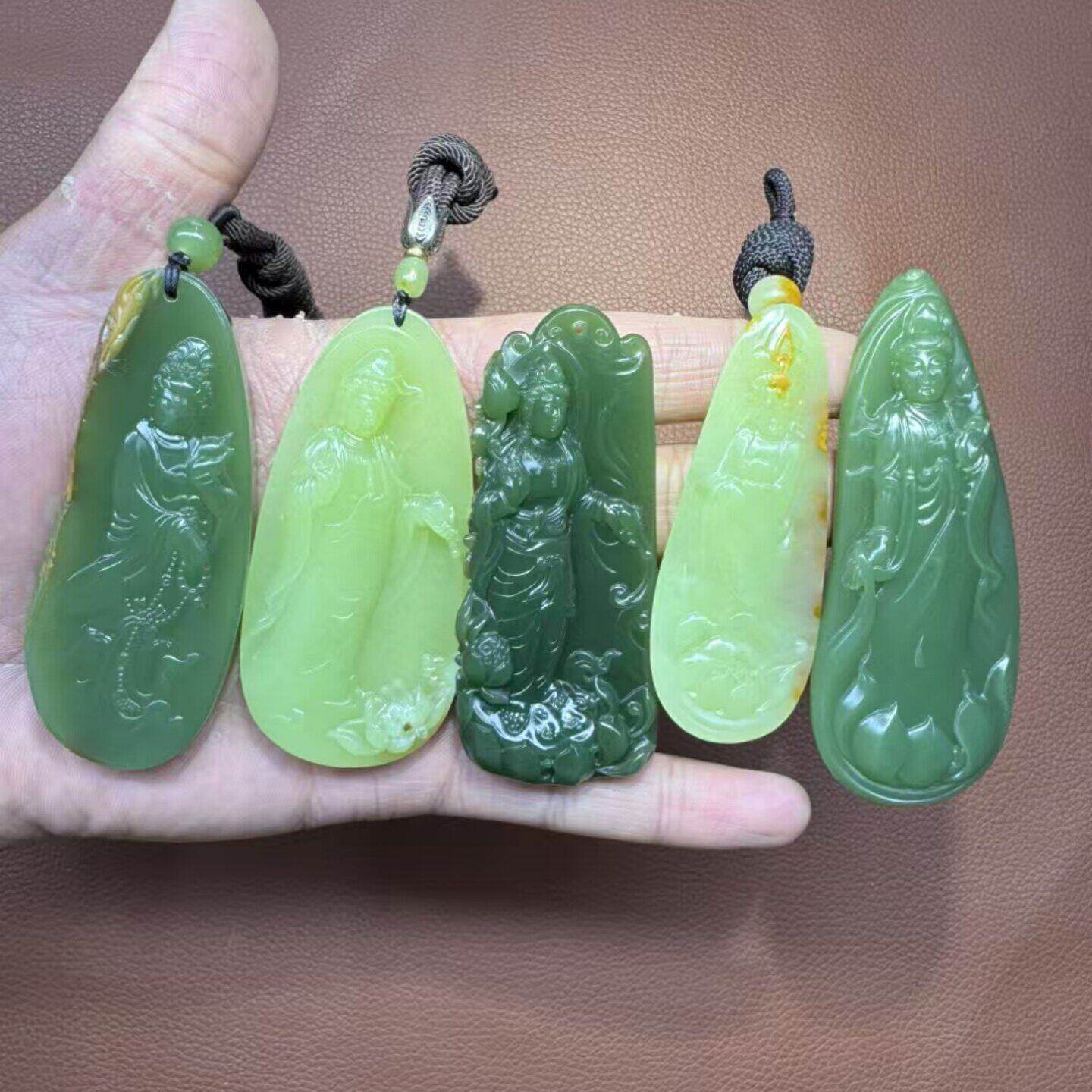 方圆一手自加工 定金 玉观音析木河磨玉黄绿籽料和田玉高品质定制