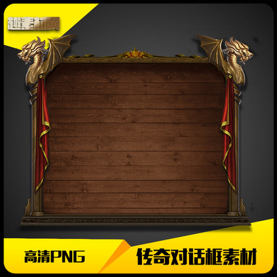传奇素材高清PNG复古双龙无字对话框1组-DHK041