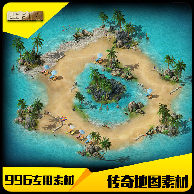 传奇手游地图素材996专用真彩海岛银沙完整封边-DT304