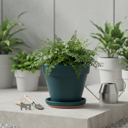 简约墨绿陶瓷圆形花盆绿植种植国际盆栽室内装饰花器家居用品插花