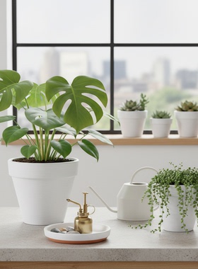 简约风白色陶瓷花盆圆口室内绿植盆栽大号种植盆