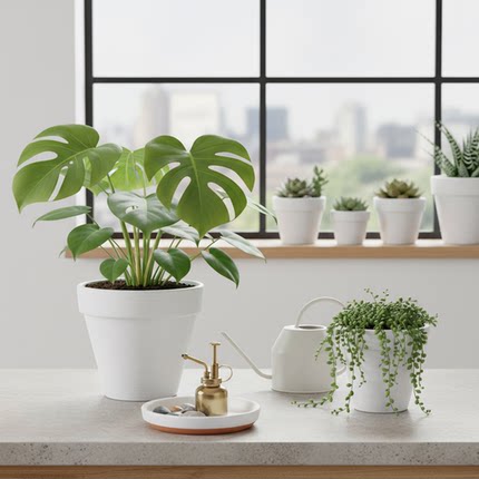简约风白色陶瓷花盆圆口室内绿植盆栽大号种植盆