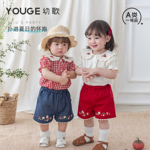 幼歌泡泡袖娃娃领甜美短袖衬衫