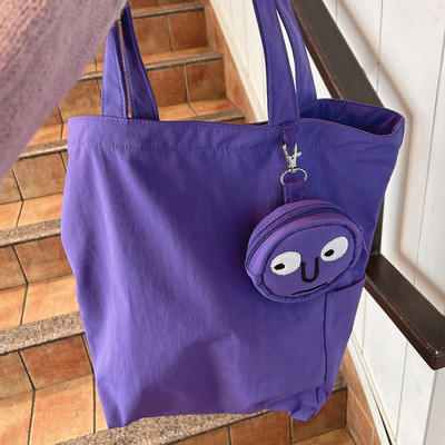 LOOSECANNON男女单肩防水包紫色笑脸绣花托特包大容量手提斜挎包
