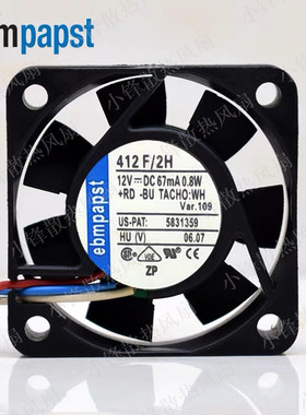 原装正品德国ebm-papst 412F/2H DC12V 0.80W 4010 4CM散热风扇