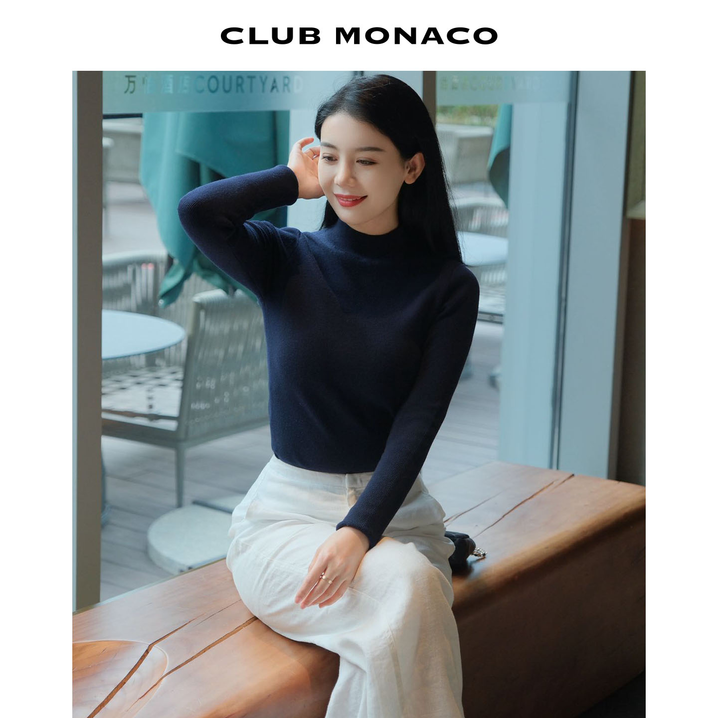 CLUB MONACO女装美丽诺细羊毛修身半高领针织衫毛衣