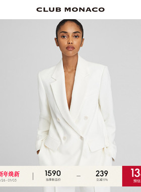 CLUB MONACO女装垂坠醋酸复古双排扣宽松廓形休闲西装外套