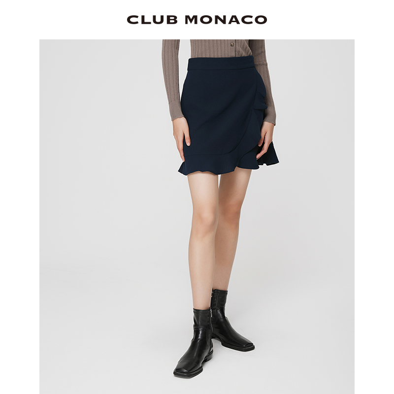 明星同款 CLUB MONACO女装春夏甜美荷叶边A字短款半身裙