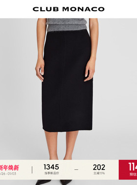 CLUB MONACO女士知性通勤风羊毛混纺直筒百搭纯色中长裙