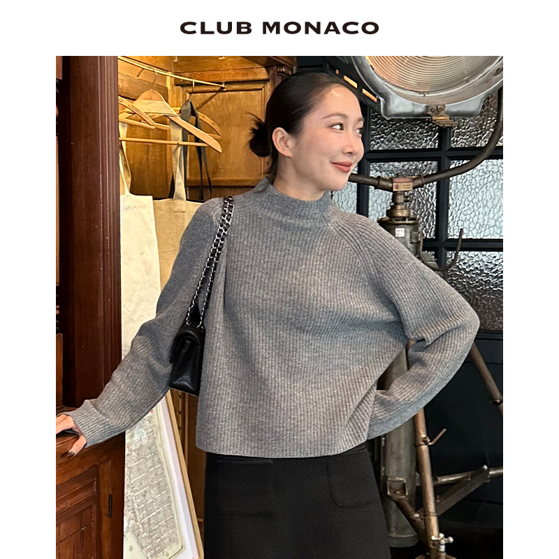 博主同款 CLUB MONACO女装山羊绒半高领慵懒短款毛衣