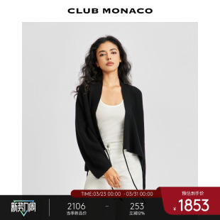 黑色慵懒风系带长袖 MONACO女装 CLUB 针织开衫 100%山羊绒