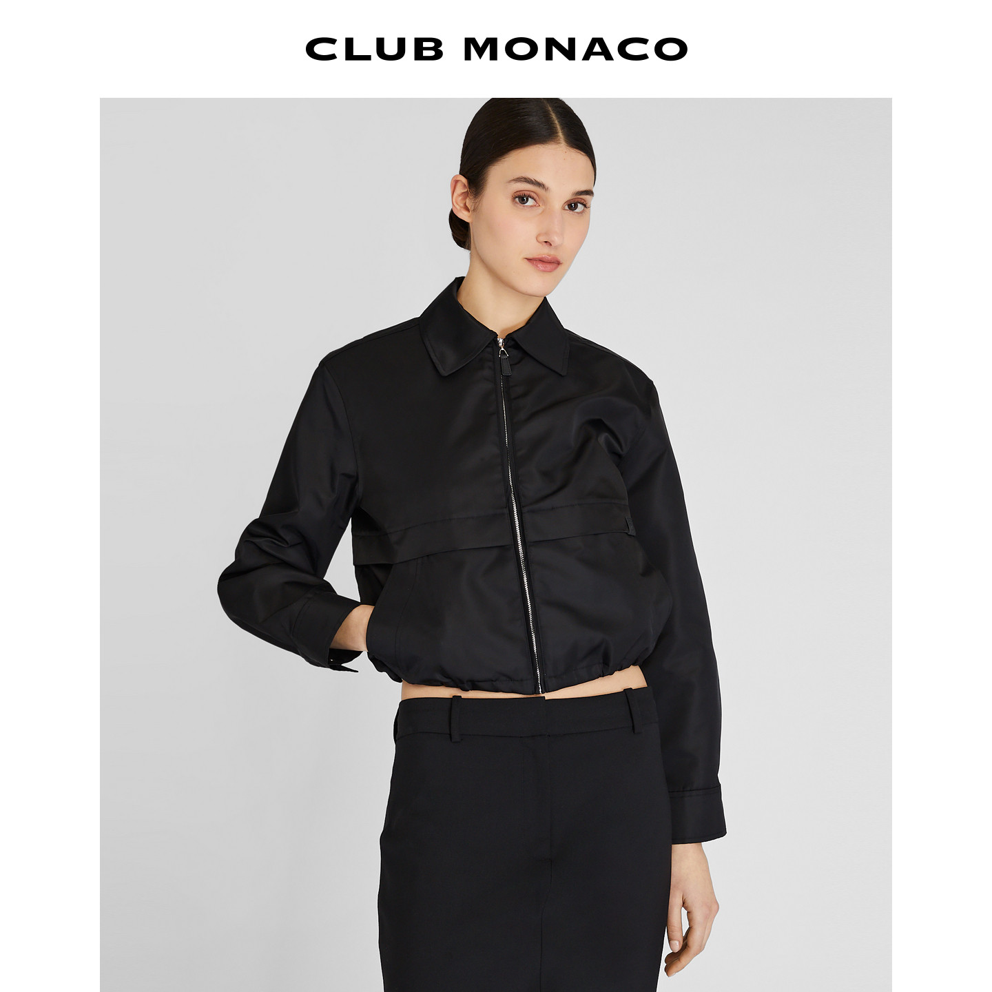 CLUB MONACO女士短款拉链夹克时尚翻领宽松休闲外套