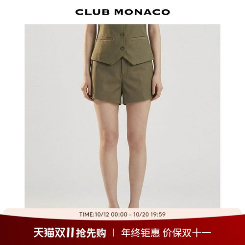 CLUB MONACO女士高腰A字休闲短裤亚麻混纺宽松通勤百搭短裤